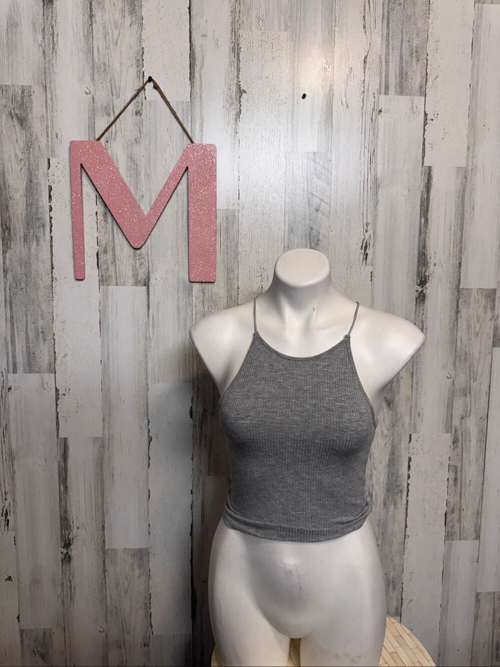Windsor High Neck Ribbed Cami Crop Top Womens Medium Heather Grey